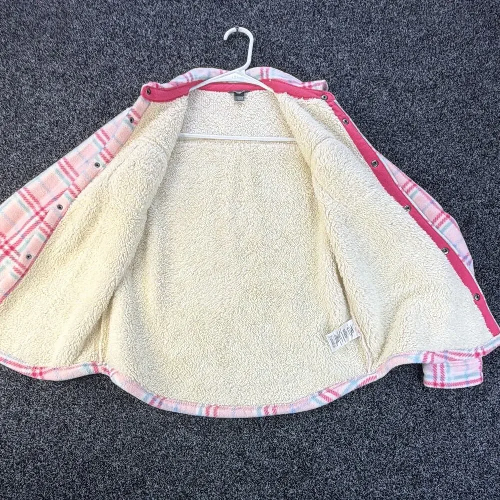 Eddie Bauer Kids Plaid Fleece Lined Shirt Jacket Button Pockets Pink 14